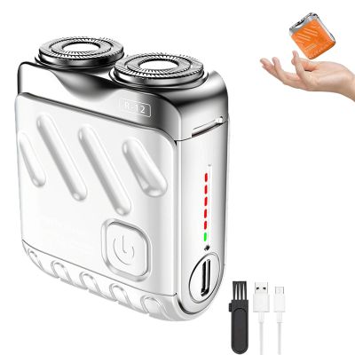 2025 Upgrade Mini Electric Explosive Shaver, Portable Shave Smartly, Rotary Dual Ring Electric Shaver, USB Rechargeable, Waterproof with LED Power Display (White)