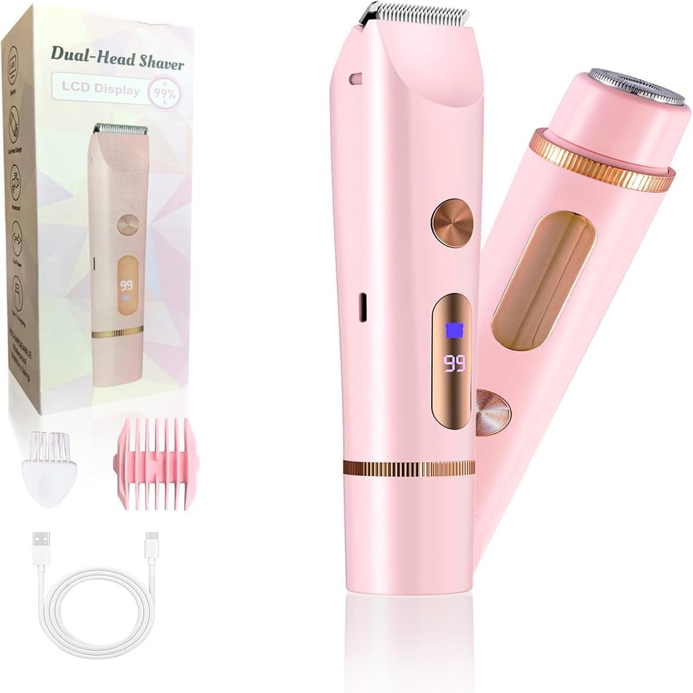 2 in 1 Bikini Trimmer for Women,Dermave Bikini Shaver,Dual Head Electric Shaver with LCD Display, IPX7 Waterproof Wet/Dry Body Ezme Trimmer for Face,Body & Intimate Areas