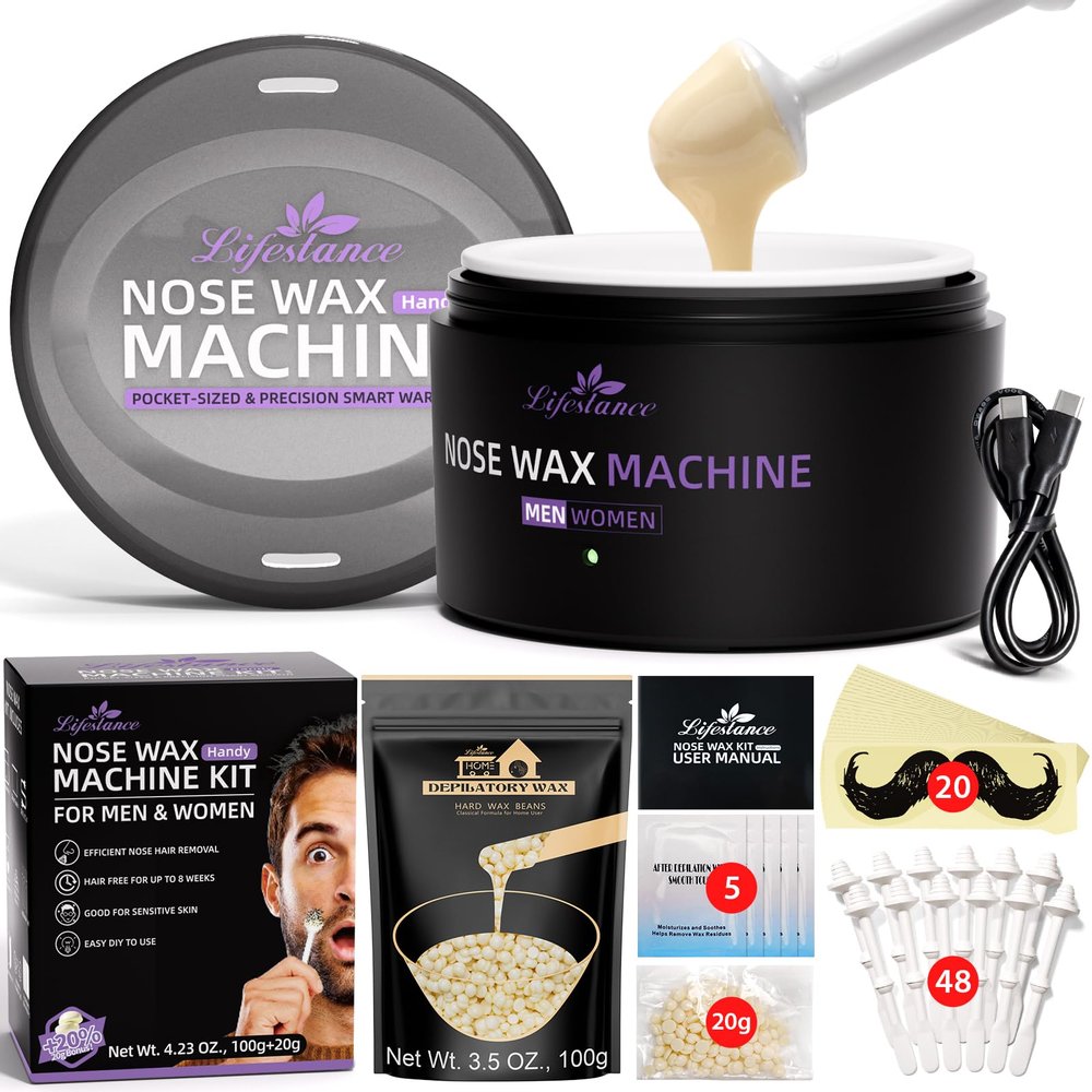 Lifestance Nose Wax Kit for Men & Women - 120g Nose Hair Wax Kit with USB Fast Heating, Smart Temp Control, 48 Sticks, Painless Ear Hair Removal, Compact, Travel-Ready, Multi-Accessories