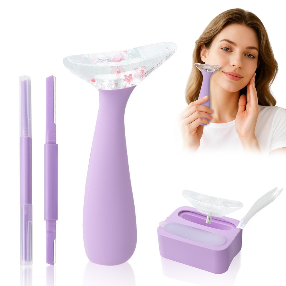 Azrra Face Ice Roller Massager, Ergonomic Ice Facial Roller to Reduce Puffiness, Minimize Pores, Reusable Face Silicone Ice Mold With 2 Dual-head Eyebrow and Dermaplane Razor