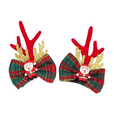 1 Pair Bowknot Santa Antlers Hair Clips Hair Clips Side Sippy Clips Christmas Hair Ornaments