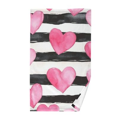 GuoChe Hand Face Towel Pink Striped Heart 16 x 28 inch
