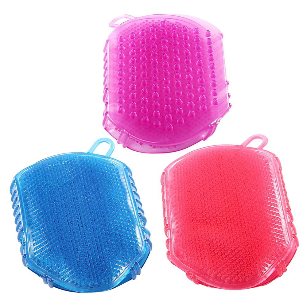 3Pcs Silicone Body Scrubber, Non-Slip PVC Massage Gloves with Hanging Hole Practical Double Sided Brush for Showering Massage..