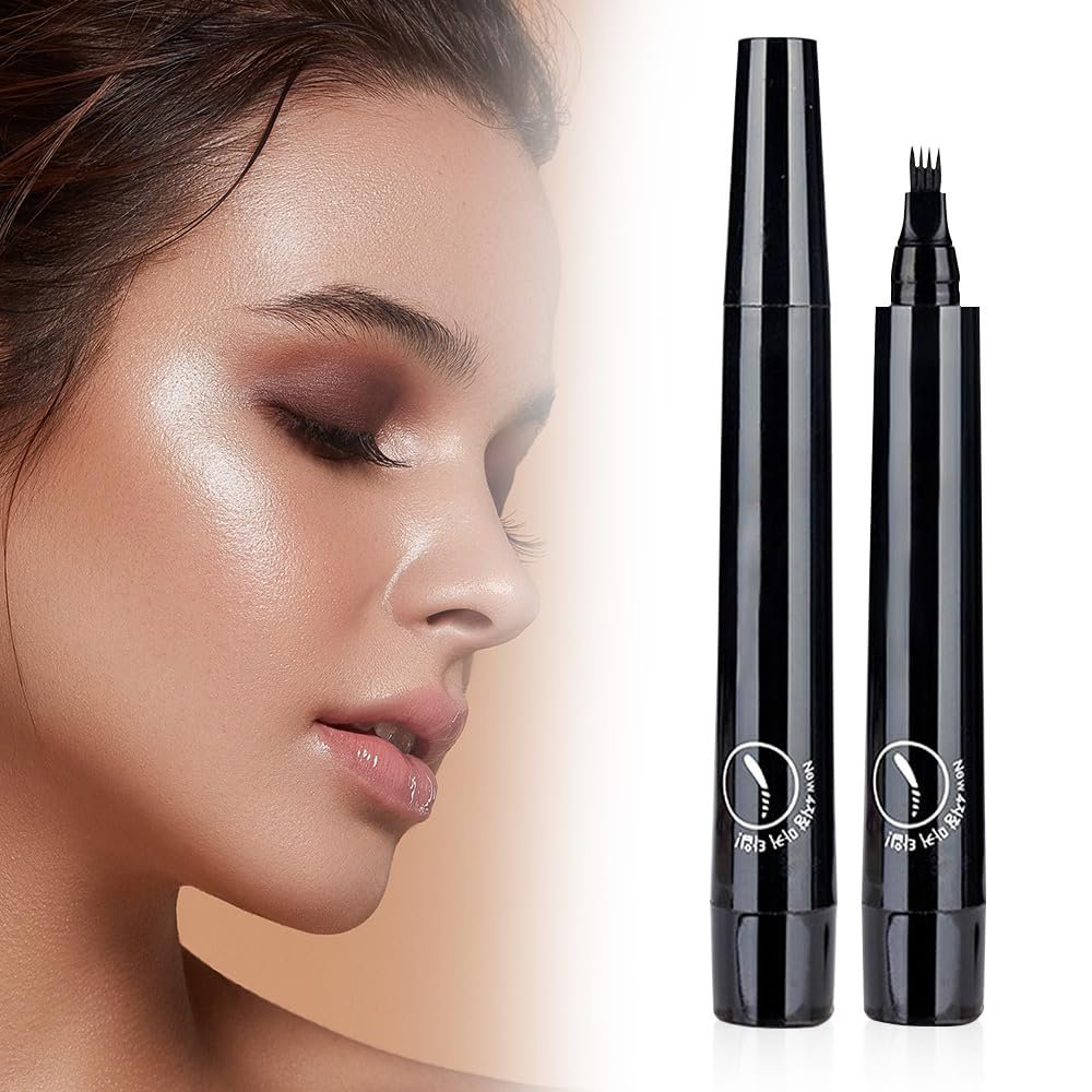 2026 New Magic Eyebrow Pencil, 3D Microblading Eyebrow Pencil Waterproof Contouring Pen, Long Lasting 4 Tipped Precise Brow Pen Natural Makeup Effect for Womans and Girls (Black)