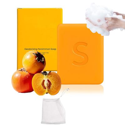 aeaarvged Swarva Deodorizing Persimmon Soap, Natural Face and Body Cleanser, Moisturizing Formula for All Skin Types, Odor Neutralizing, With foaming net