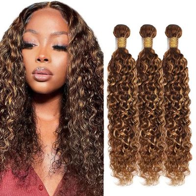30 32 34 Inch P4/27 Highlight Blonde Bundles Human Hair Water Wave 3 Bundles Brazilian Remy Hair 50 Grams/Bundle 10A Grade Unprocessed Virgin Hairs Blonde Water Wave Bundle Weaves Extensions