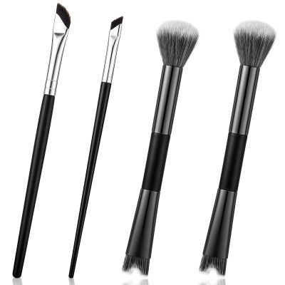 4 Pcs Nose Contour Brushes Set, Dual-Ended U-Shaped Fluffy Angled Nose Brush Set, 2-in-1 Makeup Brushes for Precise Sculpting, Defining, Highlighting, Blush, and Liquid Foundation Application