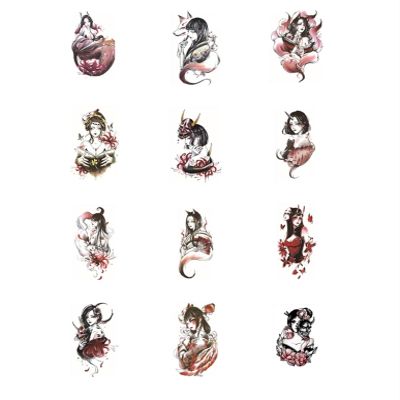 12pcs Geisha Japanese Style Colorful Arm Temporary Tattoo Sticker For Men And Women, Waterproof And Long-lasting Stickers, Fake Tattoos