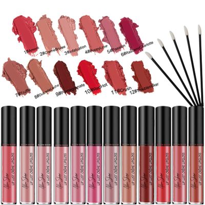 12 Color Cream Lip Gloss, 2025 New Long-Lasting Moisturizing Velvet Lip Lipstick, Waterproof, Non-Fading, Hydrating Tint Natural Jelly Lipstick Suitable for Girls and Women (12pcs)