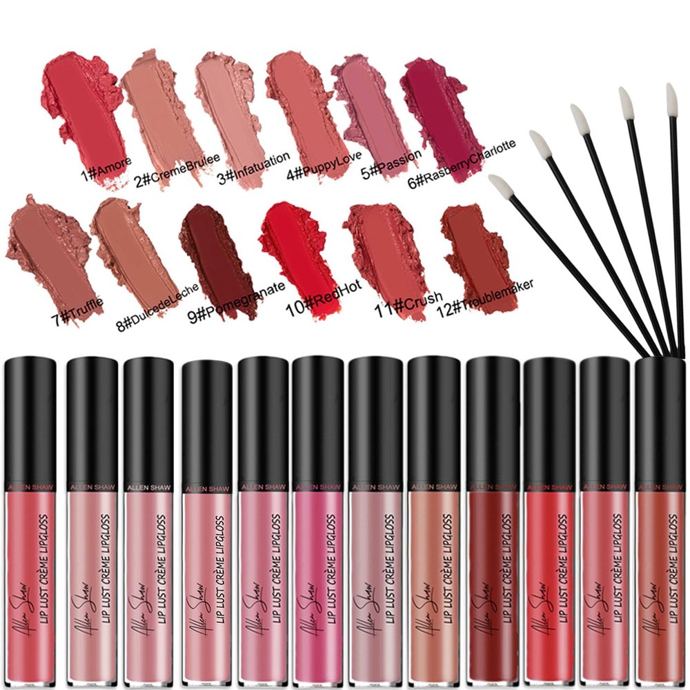 12 Color Cream Lip Gloss, 2025 New Long-Lasting Moisturizing Velvet Lip Lipstick, Waterproof, Non-Fading, Hydrating Tint Natural Jelly Lipstick Suitable for Girls and Women (12pcs)