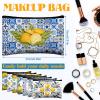 16 Pcs Lemon Cosmetic Bags Bulk for Women Lemon Canvas Makeup Bags Blue Tiles Zipper Pouches Italian Summer Fruit Travel Toiletry Bag Souvenir Gift for Bridesmaids Bachelorette Wedding Supplies view 2