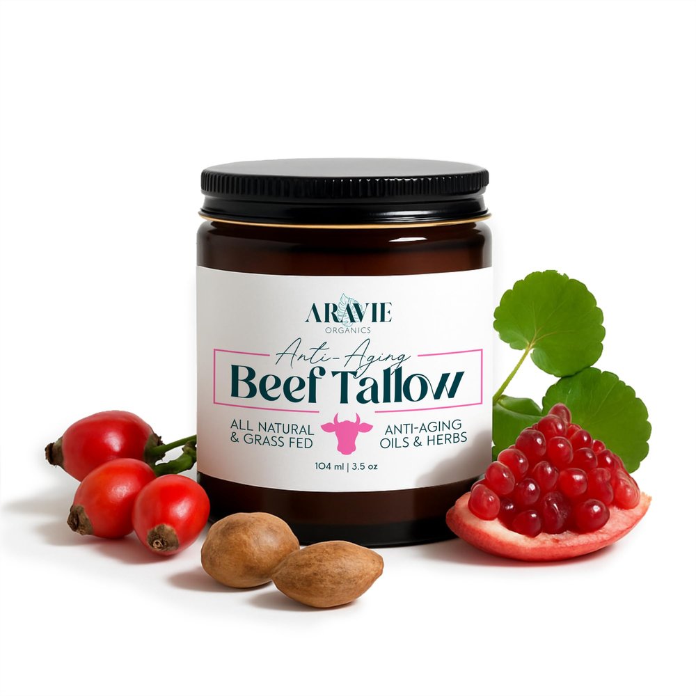 Anti-Aging Natural Beef Tallow Face Balm With Cold-Pressed Cacay, Noni Fruit, Rosehip, Pomegranate, Green Tea, and Castor Oils Infused with Centella Asiatica | Organic Wrinkle and Fine Line Cream 4 oz