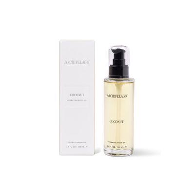 Archipelago Botanicals Coconut Hydrating Body Oil, Lightweight Jojoba, Argan & Rosehip Oils for Soft & Glowing Skin, Malayan Coconut & Lime Zest Aroma, 3.4 fl oz