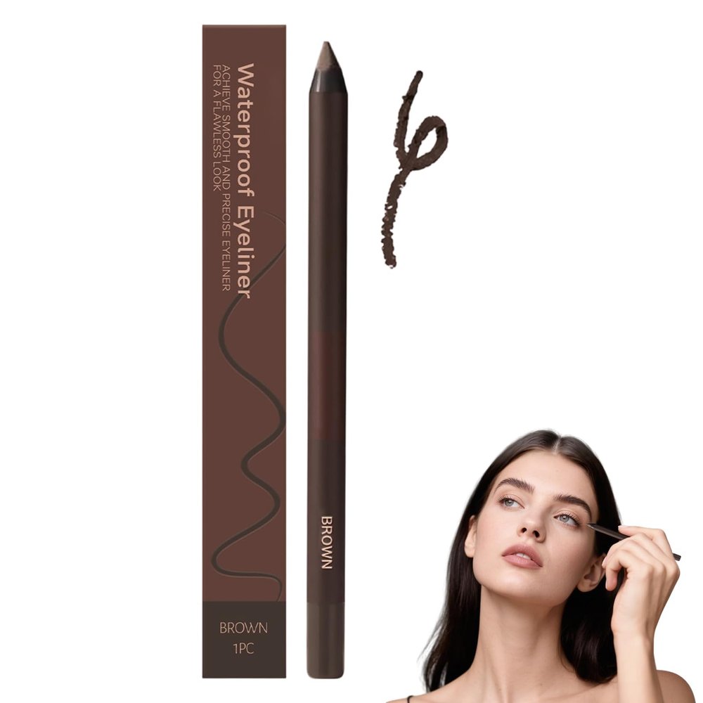 24 Hr Waterproof Eyeliner Duo Sharpenable Eye Pencil, 2025 New Eyeliner Pencil Waterproof, Long Lasting Eye Liner for Daily Makeup, No Smudging, Fading, Smooth And Easy To Color (Brown)