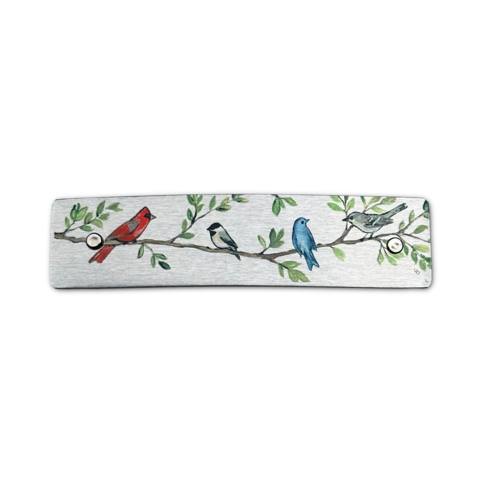Birds on a branch hair clip, bird barrette, French clip hair barrette, handcrafted in USA, fine to thick hair, four sizes, made in the USA, Treetop Design Co (Small)