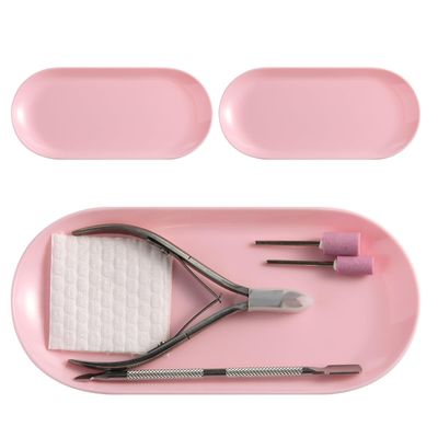 3Pcs Manicure Tools Storage Tray, Oval Plastic Storage Dish Nail Art Accessory Display Trays, Jewelry Rhinestone Organizer Plate, Makeup Cosmetic Nail Decorations Storages PlatePink