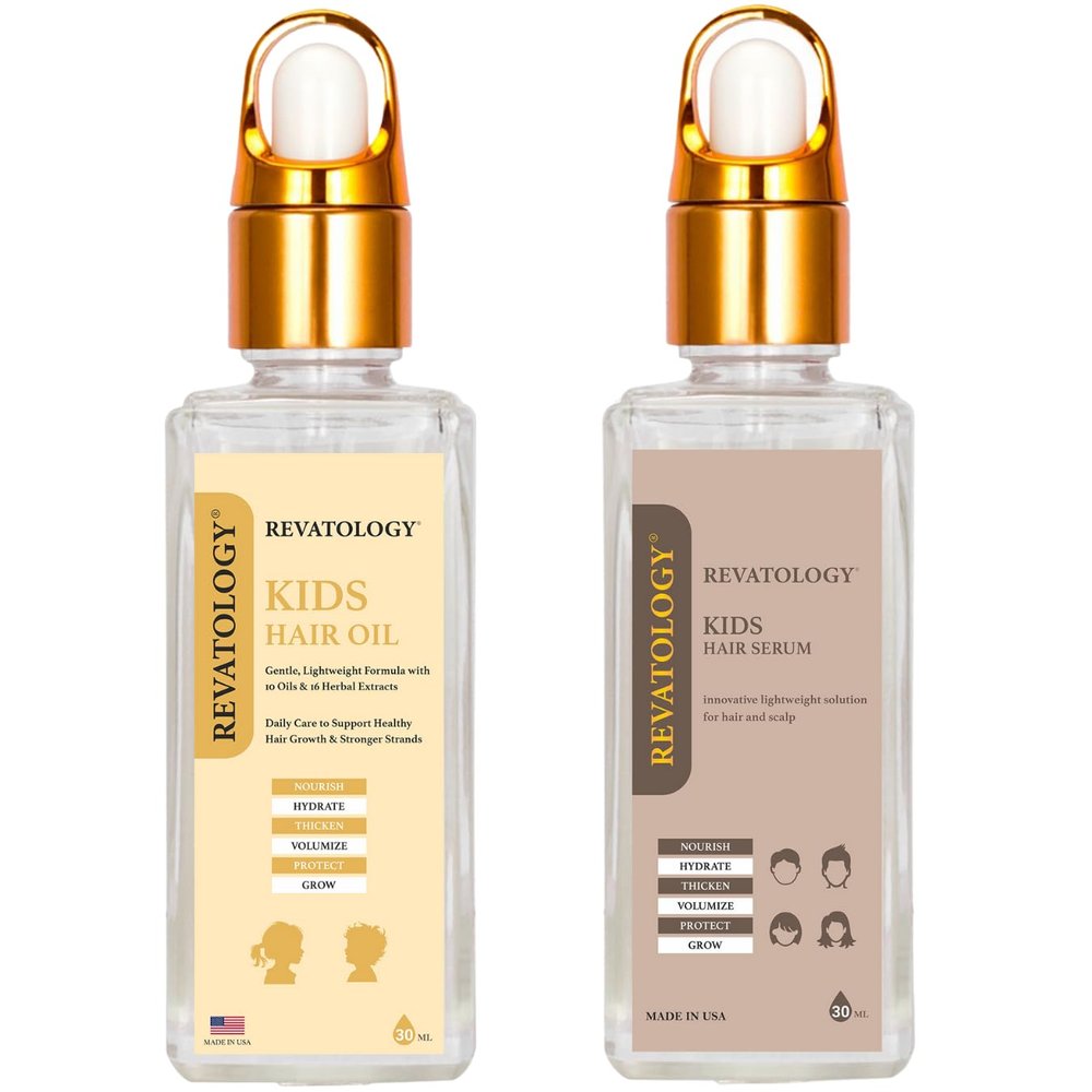 REVATOLOGY Kids & Baby Hair Growth System - Kids Hair Serum+Hair Oil Bundle (Made in USA) Natural, Chemical-Free, Nourishes, Strengthens & Promotes Healthy Growth Safe Daily Formula for Boys & Girls