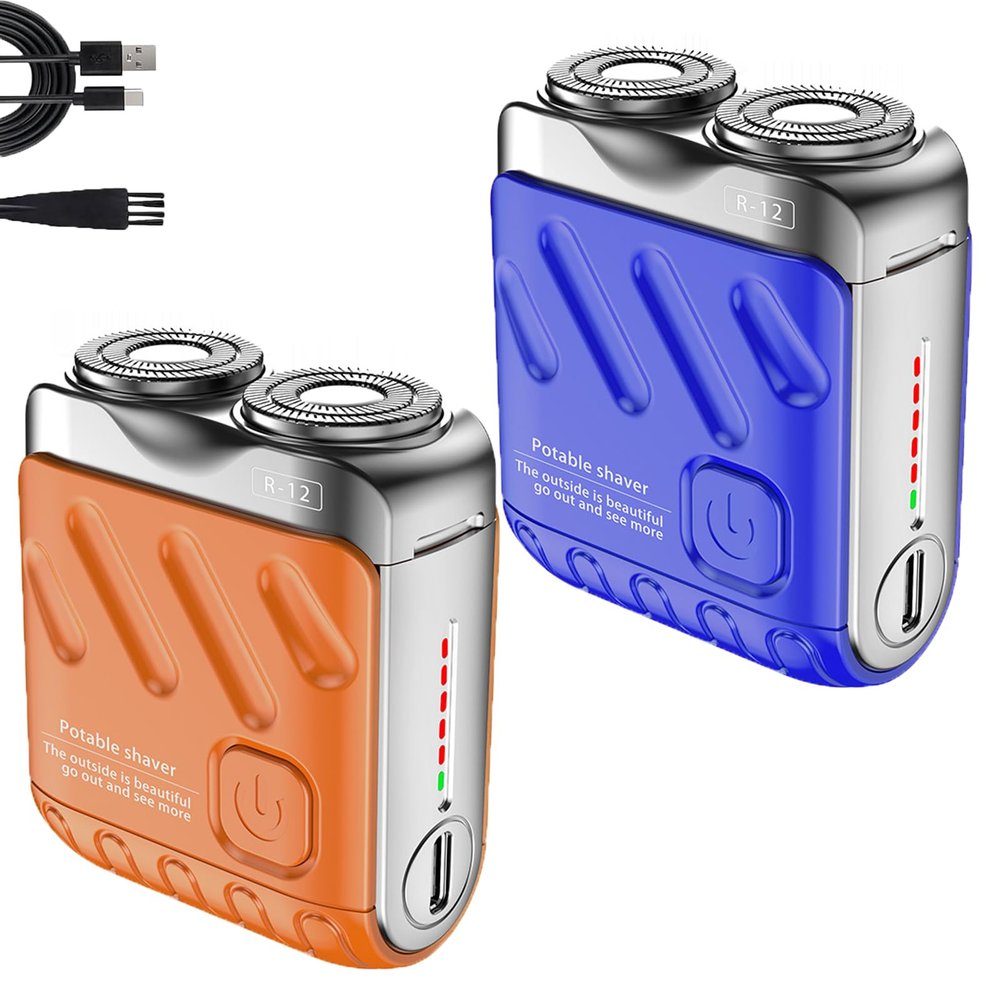 Mini Shaver, Small Steel Cannon Suspended Magnetic Blade Shaver, R-12 Portable Luggage Electric Shaver, USB Rechargeable One-Button Long Lasting for Home Travel (2Pcs F)