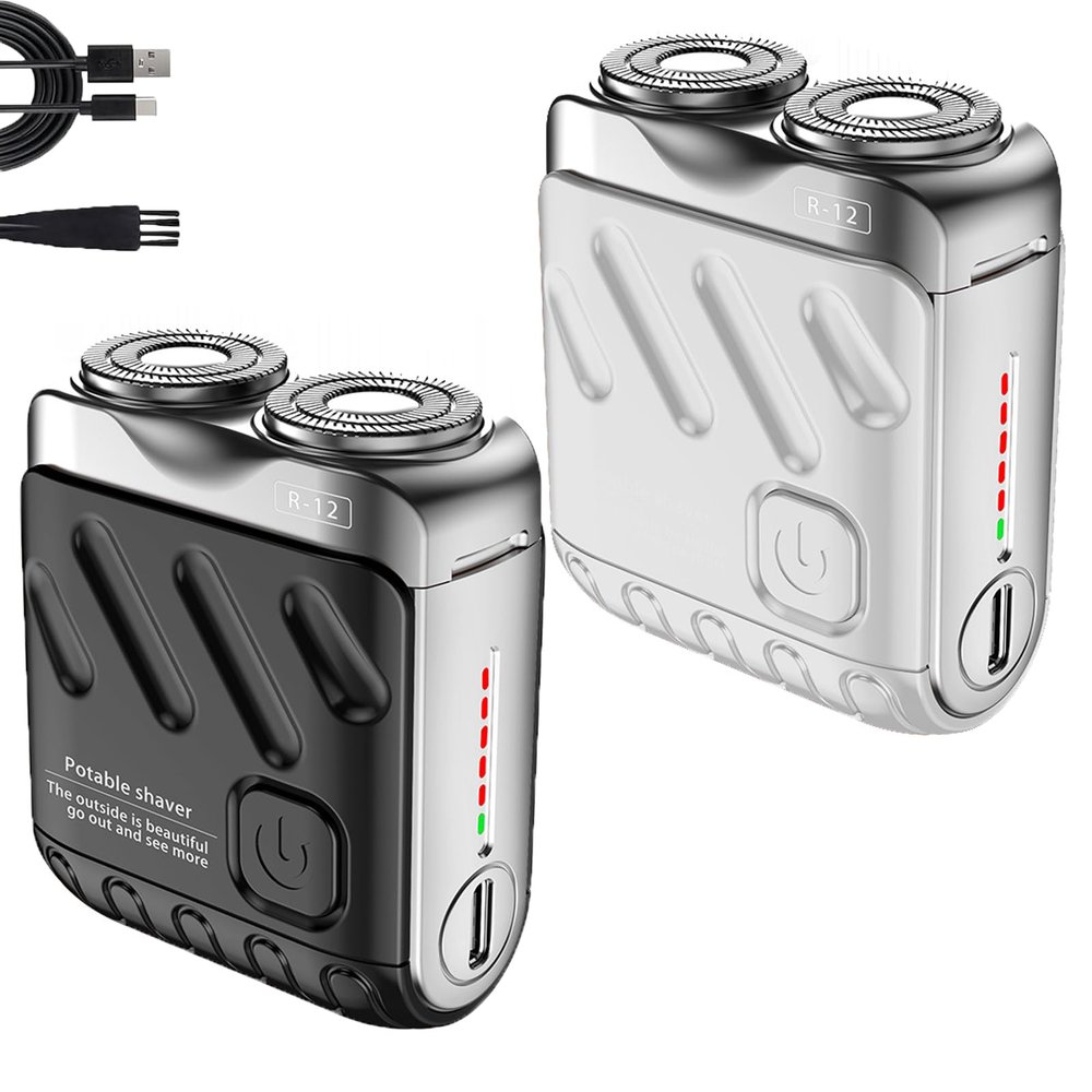 Mini Shaver, Small Steel Cannon Suspended Magnetic Blade Shaver, R-12 Portable Luggage Electric Shaver, USB Rechargeable One-Button Long Lasting for Home Travel (2Pcs C)