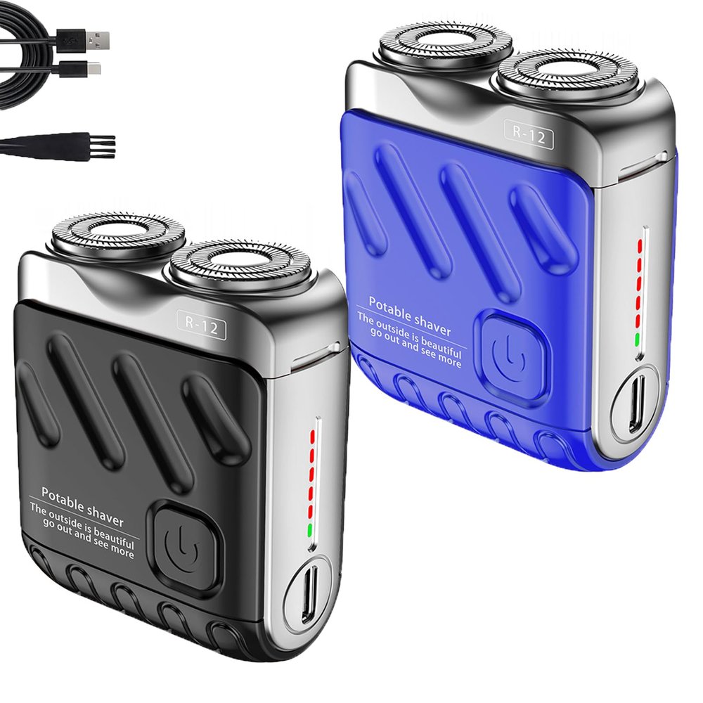 Mini Shaver, Small Steel Cannon Suspended Magnetic Blade Shaver, R-12 Portable Luggage Electric Shaver, USB Rechargeable One-Button Long Lasting for Home Travel (2Pcs A)