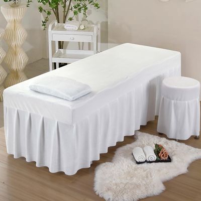 LDLCYCN White,70x190cm(T), Massage Bed Cover with Face Hole Massage Table Bed Skirt Beauty Massage Spa Couch Cover with Skirt All-Round Wrap Bed Skirt for Treatment Couch Massage Table Washable