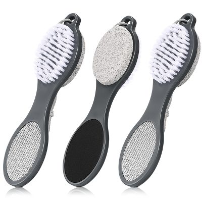 3pcs 4 in 1 Foot Brush Feet Brush Scrubber for Use in Shower with Pumice Stone Foots Rasp and Sandpaper Dead Skin Remover for Home Feet Care (Grey Pedicure Foots File)