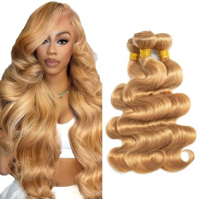 Color 27 Bundles Human Hair Honey Blonde Body Wave Bundles 8A Grade Brazilian Virgin Blonde Human Hair Extensions (28 28 28 inch)