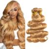 Color 27 Bundles Human Hair Honey Blonde Body Wave Bundles 8A Grade Brazilian Virgin Blonde Human Hair Extensions (28 28 28 inch) view 1