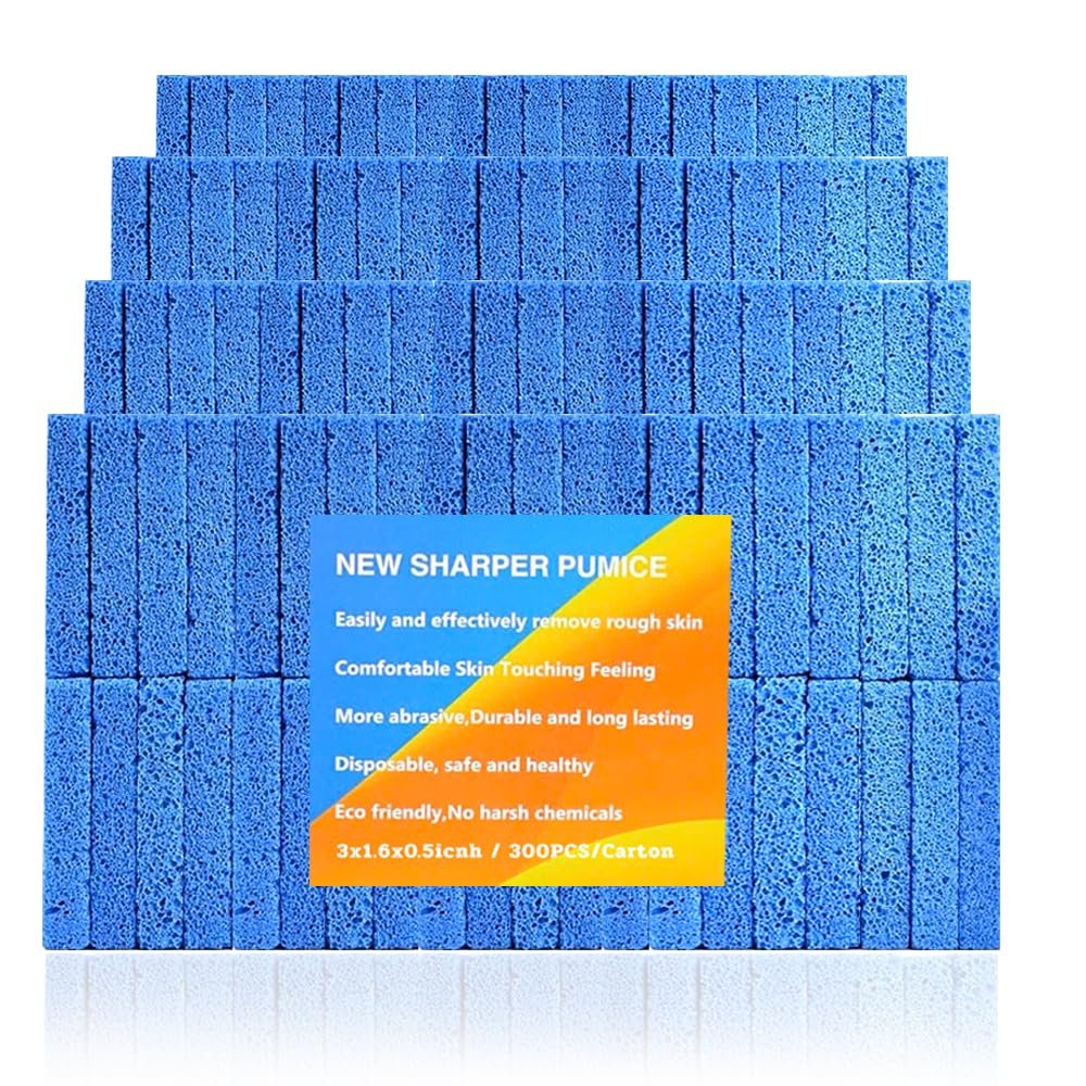 300 Pcs Blue Pumice Stone Blocks for Pedicure Foot Care, Callus Remover and Exfoliating Tool, Disposable Spa Supplies