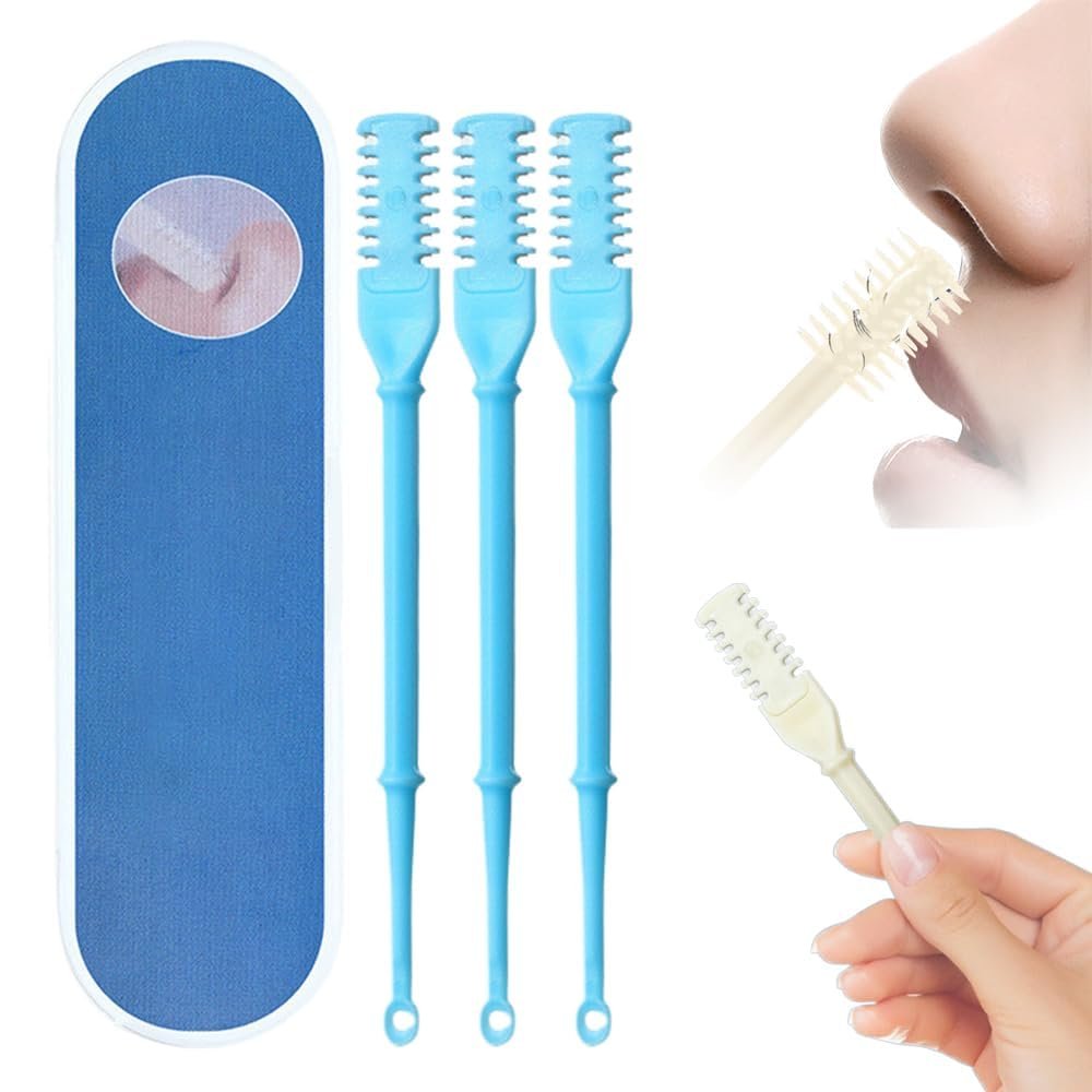 2-in-1 Nasal Hair Cutter, 2025 Upgrade Double Sided Nose Hair Knife, Rotating Nasal Hair Razor Cutter with Ear Picker for Women and Men, 360 Degree Rotating Manual Nose Hair Trimmer (Blue)
