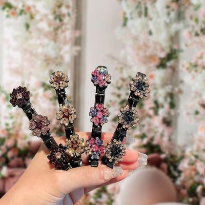 2 Pcs Sparkling Crystal Stone Braided Hair Clips, 2025 New Satin Fabric Hair Bands Rhinestone Four-Leaf Clover Hair Clip,Duck Bill Clips for Women Girls (4Pcs)