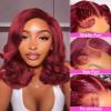 10 Inch Burgundy Bob Wig Human Hair 13X4 Lace Front Wigs Human Hair Pre Plucked 99j Burgundy Wig HD Transparent Lace Frontal 200% Dedsity Short Body Wave bob Wine Red Wigs for Women view 2