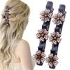 2 Pcs Sparkling Crystal Stone Braided Hair Clips, 2025 New Satin Fabric Hair Bands Rhinestone Four-Leaf Clover Hair Clip,Duck Bill Clips for Women Girls (C) view 1