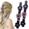 2 Pcs Sparkling Crystal Stone Braided Hair Clips, 2025 New Satin Fabric Hair Bands Rhinestone Four-Leaf Clover Hair Clip,Duck Bill Clips for Women Girls (D) view 1