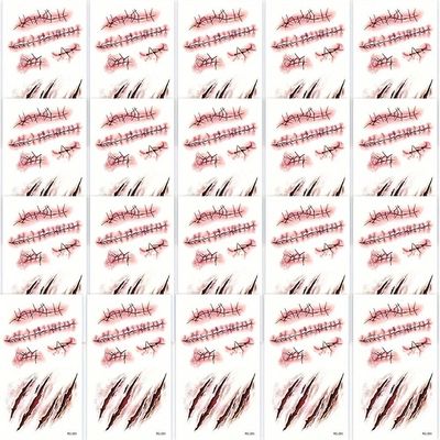 20 Sheets Halloween 3D Fake Scar Temporary Tattoos For Adults, Horror Fake Tattoos For Body Face