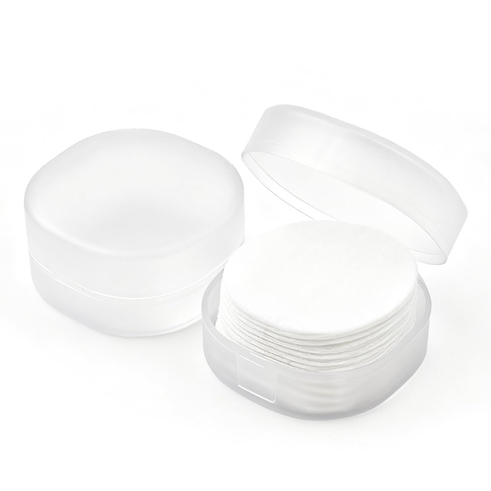 2 Pcs Portable Cotton Round Holder, Plastic Lightweight Cotton Round Dispenser, Small White Transparent Cottons Pads Holder for Makeup Remover Cottons Balls Powder Puff Floss Balls Beads Small Items