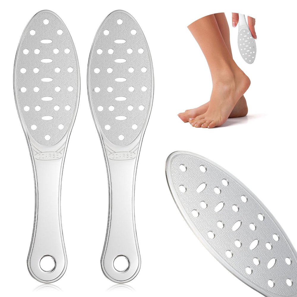 2 Pcs Stainless Steel Foot Scraper Metal Foot File Double Sided File Callus Remover Professional Feet Rasp Scrubber for Wet or Dry Skin Easy to Clean Pedicure Tool Heel (Fresh Style)