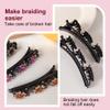 2 Pcs Sparkling Crystal Stone Braided Hair Clips, 2025 New Satin Fabric Hair Bands Rhinestone Four-Leaf Clover Hair Clip,Duck Bill Clips for Women Girls (A) view 3