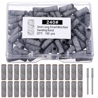 100 PCS Small Sanding Band Nail Drill Bit 240 Extreme Fine Grit Nail File Sanding Bands Nails Sand Bits for Acrylic Nails Drill Gel Removing Shaping Manicures and Pedicure (240 White)