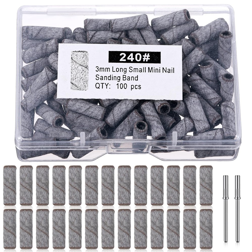 100 PCS Small Sanding Band Nail Drill Bit 240 Extreme Fine Grit Nail File Sanding Bands Nails Sand Bits for Acrylic Nails Drill Gel Removing Shaping Manicures and Pedicure (240 White)