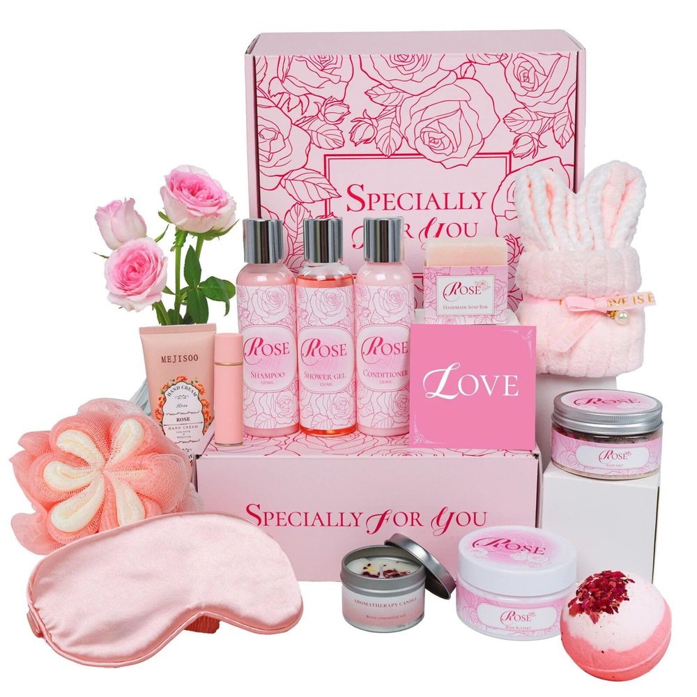 16Pcs Rose Spa Kit - Relaxing Bath & Body Care Gift Set with Bath Bombs & Lotions for Women. The Perfect Mother's Day Birthday Christmas or Thank You Gift for Mom Wife Friend Relaxing Home Spa Set