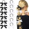 12PCS Hair Ties with Bows, Silky Satin Ribbon Bow Hair Tie with Tail, Cute Black & White Bowknot Ribbon Ponytail Holders Elastics No Damage Hairs Bands Hairs Barrettes for Women Girls Accessories view 1