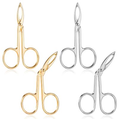 4 Pcs Tweezers with Handles, Stainless Steel Eyebrow Facial Remover Brow Scissor Handle Tweezers for Women Facial Hair, Eyebrow Care, Tweezer Scissors Set