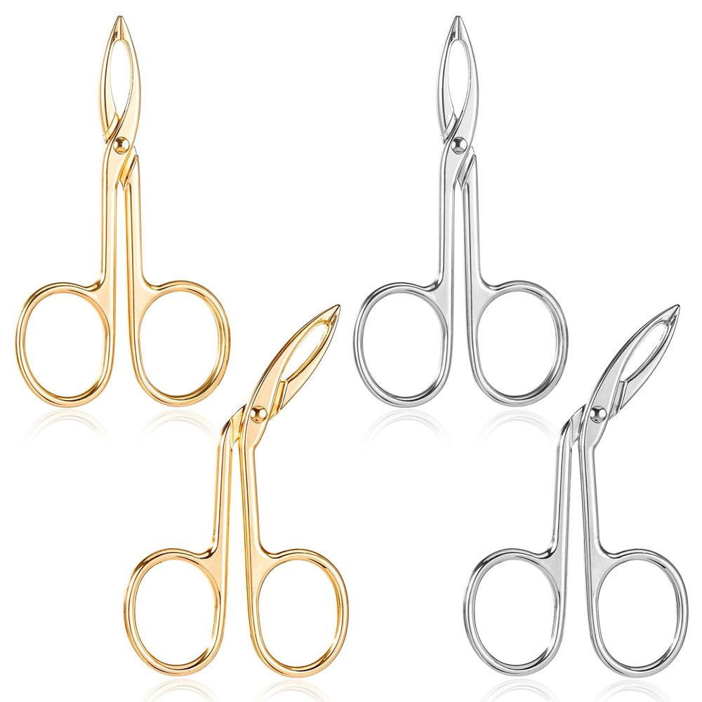 4 Pcs Tweezers with Handles, Stainless Steel Eyebrow Facial Remover Brow Scissor Handle Tweezers for Women Facial Hair, Eyebrow Care, Tweezer Scissors Set