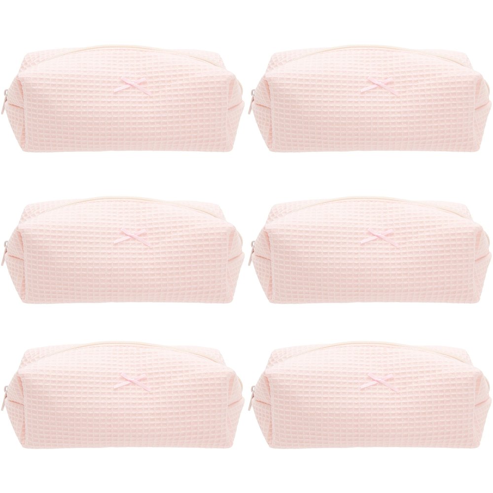 6PCS Cozy Makeup Bag Travel Cosmetic Bag for Women Soft Toiletry Bag Aesthetic Makeup Organizer Portable Large Zipper Pouch for Skincare Beauty Accessories Brushes Waffle Check Light Pink