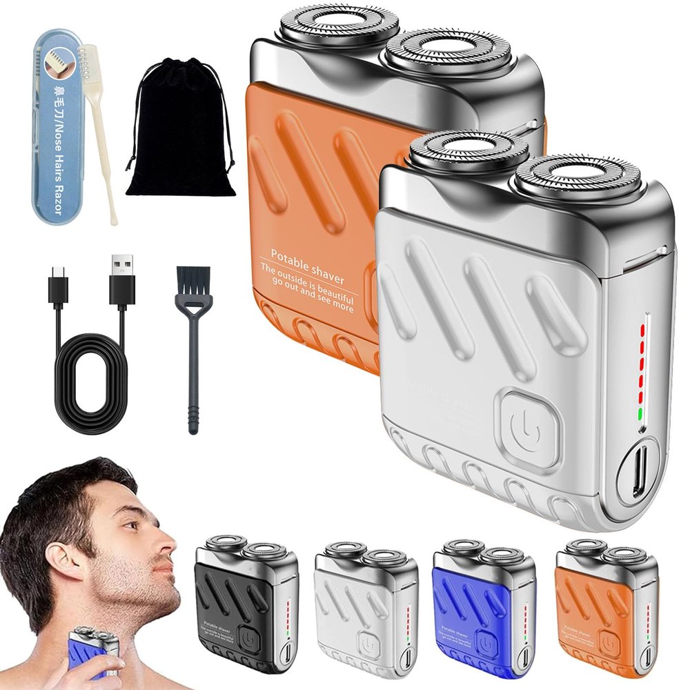 Small Steel Cannon Suspended Magnetic Blade Shaver, Double Ring Magnetic Suction Blade, New Portable Rotary Electric Shaver, Wet & Dry Use, Low-Noise Mini Electric Shaver for Home Travel (2PCS-A-C)