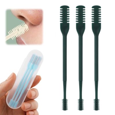 2-in-1 Nasal Hair Cutter, 2025 Upgrade 360 Rotating Nose Hair Trimmer with Double-Sided Blade & Ear Pick, Manual Nostril Hair Removal Tool for Men and Women, Soft Cleaning Brush (Dark Green, 3PCS)
