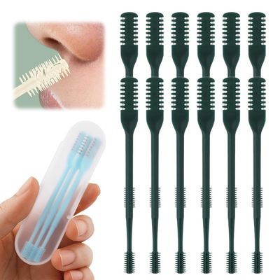 2-in-1 Nasal Hair Cutter, 2025 Upgrade 360 Rotating Nose Hair Trimmer with Double-Sided Blade & Ear Pick, Manual Nostril Hair Removal Tool for Men and Women, Soft Cleaning Brush (Dark Green, 12PCS)