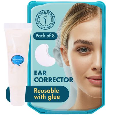 Reusable Cosmetic Ear Corrector Kit 8pcs Silicone Ear Tape with Glue, Invisible Ear Stickers for Big Ears, Protruding Ear Corrector for Adults, Non-Surgical Ear Pinning Tape & Skin-Friendly