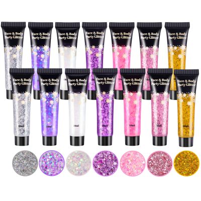AROIC Kids Unicorn Hair Glitter14Pcs Body &Face Shimmering Glitter Gel SetFairy Costume Sparkle Makeup for GirlsHolographic Sparkle Face Paint for Festivals Princess Birthday Party Gifts (7 Colors)